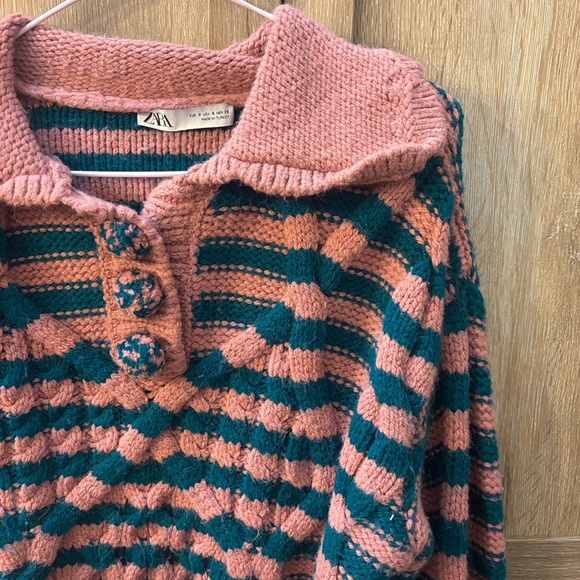 Zara Pink and Teal Striped Cowl Neck Sweater - Picture 5 of 8